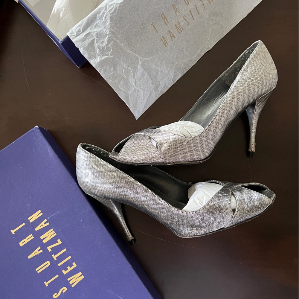 Stuart Weitzman Silver Peep Toe Pumps 8.5